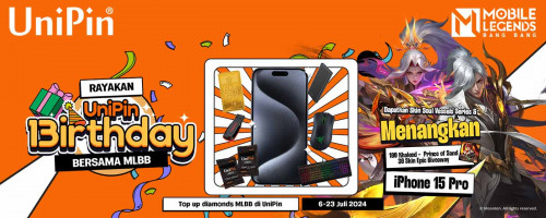 Rayakan UniPin 13irthday bersama MLBB - Top Up Diamonds MLBB & Dapatkan iPhone 15 Pro, Skin Kolaborasi s.d 130 Skin Giveaway!